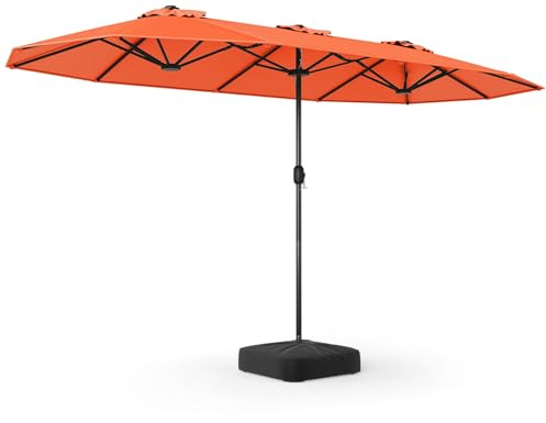 COSTWAY Doppelsonnenschirm mit Ständer 400x200 cm, Sonnenschirm Groß XXL | UPF 50+, Gartenschirm mit Kurbel, Terrassenschirm, Marktschirm für Garten, Terrasse, Orange