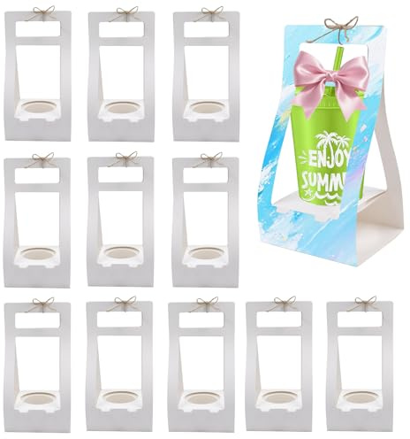 12 portavasos de cartón con asa, portavasos portátiles para fiestas, cafeterías, restaurantes y servicios de entrega, color blanco