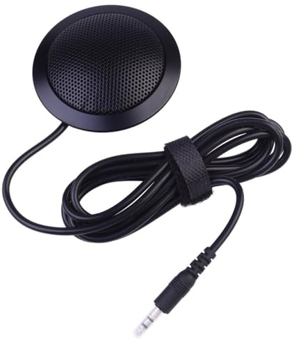 Baluue Microfono da Conferenza 3.5mm Nero Omnidirezionale | Metallo e Plastica, Profilo Piatto Salvaspazio, Cavo da 1, 5m, Impedenza 1, 5k Ohm