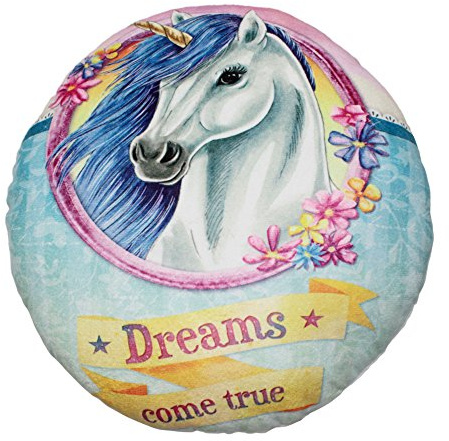 Haus und Deko Kinder Kuschelkissen Plüsch Kissen rund Ø ca. 30 cm Mädchen Einhorn Motiv in Blau (Dreams)