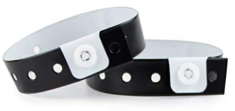 iboo - 100 Bracelets Plastique Vinyle Noir pour Évènements Festivals - Idéal pour la sécurité - 25 x 1,6 cm