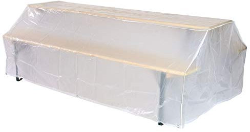 DEMA Schutzhülle für Bierzeltgarnitur, 221x121x75 cm, transparent, wetterfest, mit Metallösen