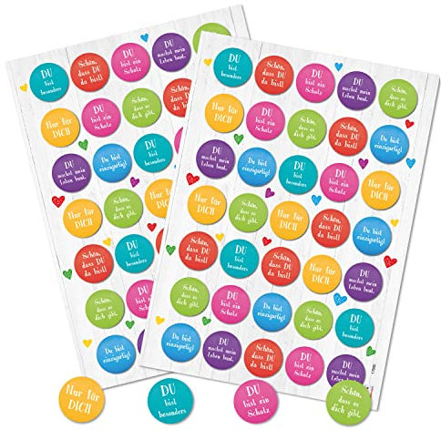 Logbuch-Verlag 70 bunte Sprüche Aufkleber Liebe Glück Geburtstag Freundschaft Geschenkaufkleber Kuvert Briefe 3,2 cm rund
