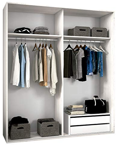 duehome | Armario de 2 Puertas Correderas, Armario Doble, Modelo Uniq 180, Acabado en Andersen Pino y Gris, Medidas: 180 cm (Largo) x 207,6 cm (Alto) x 55 cm (Fondo)