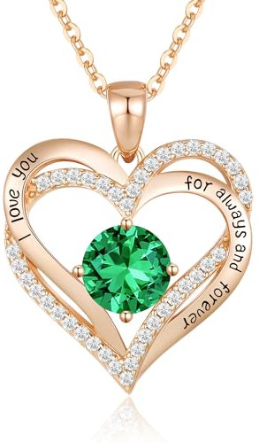 CDE Necklaces for Women Birthstone Pendant, Sterling Silver Love Heart Rose Gold Jewellery Gifts for Mum Her Wife Girlfriend Anniversary Birthday Mothers Day (925 Sterling Silver, Rose Gold-05-May)