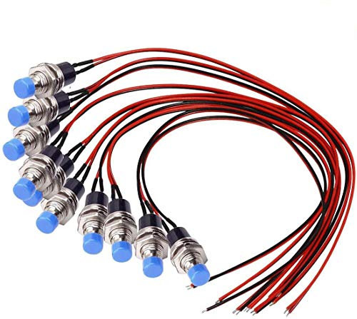 DONJON Mini Momentanen Druckschalter(mit 20AWG Draht) Momentary Push Button Schalter,wasserdicht Taster Druckknöp SPST ON/OFF für Auto Boot Arduino DIY(10Pcs) blue