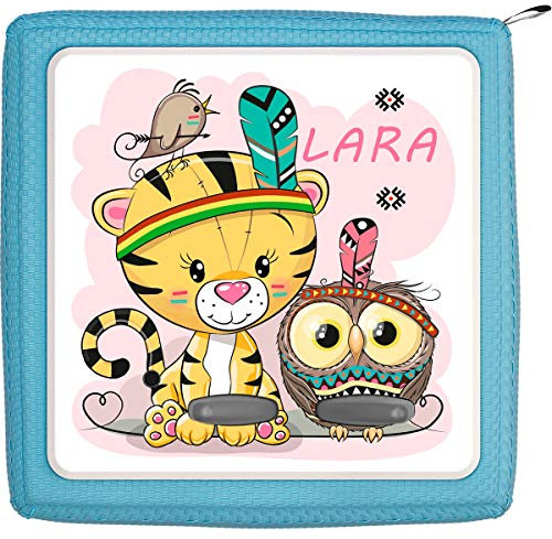 Coverlounge Schutzfolie passend für die Toniebox | Folie Sticker | Kleine Löwin mit Eule als Indianer Verkleidet mit Name personalisiert