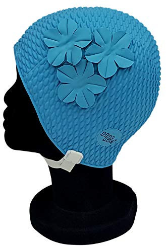 Blue Reef Oslo Bubble - Cuffia da nuoto da donna classica retrò con 3 fiori, sobrio tono su tono, petali 3D, elegante, vintage, taglia unica, per adulti, con cinturino regolabile (blu)