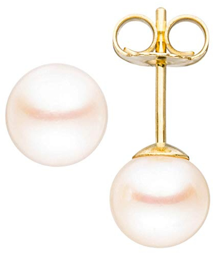Paar Ohrstecker mit Süßwasser Perlen 6mm 585 Gold Gelbgold Ohrschmuck Damen