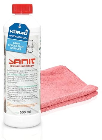 Sanit Spülkastenreiniger 500ml, löst Kalk und Schmutzablagerungen - inklusive Microfasertuch by kör4u - Made in Germany