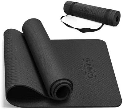 CAMBIVO Yoga Matte 183x61cm, Gymnastikmatte Rutschfest & Gepolstert, Dicke 8mm Yogamatte mit Tragegurt, Fitnessmatte Zuhause für Sport, Pilates, Fitness, Workout Schwarz