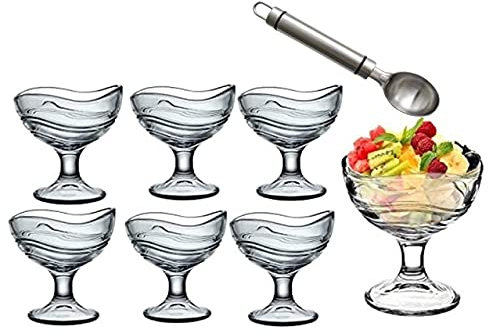 Lot de 6 coupes à glace en verre de 135 ml avec cuillère en métal pour servir les boules de glace