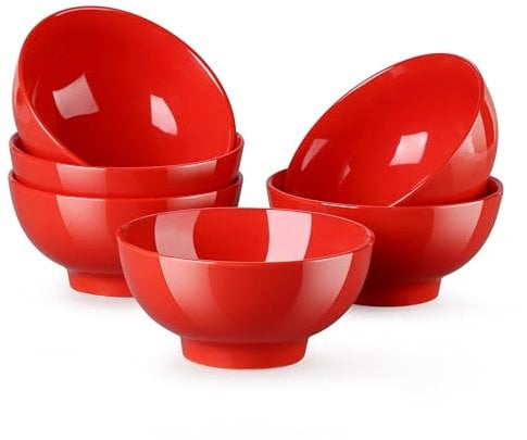 LOVECASA, Series Sweet, Porcelain Dinner Bowls, Pasta Bowls Set of 6, Plates and Bowls Set, Noodle Bowl Pasta Dishes, Ceramic Bowl Large Bowl, Big Serving Bowls Red