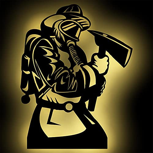 LED Holz Feuerwehrmann Wand-Lampe Nachtlicht Feuerwehr Geschenk-Idee für Kinder Männer Frauen I Batteriebetrieb & Farbauswahl