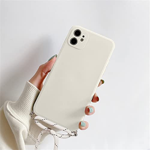 Sitthyw Coque Collier pour iPhone 12 (6.1) Coque avec Cordon Silicone TPU étui Protection Housse Antichoc avec Cordon Réglable Téléphone Lanyard Case Coque pour iPhone 12 [Amovible] - Beige