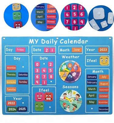 Calendrier éducatif pour enfants - Jouet en feutre amusant avec velcro jours de la semaine, mois, année, saisons, météo et sentiments, assemblées spéciales pour enfants