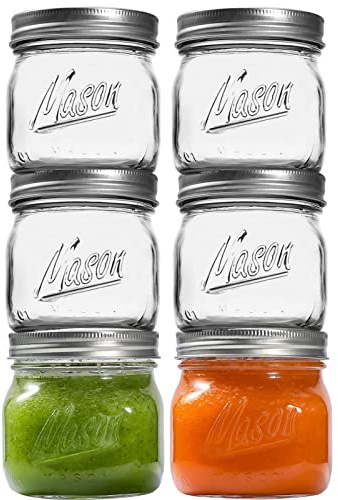 Einmachgläser mit breiter Öffnung, 473 ml, mit luftdichten Deckeln und Bändern, Einmachgläser mit Kristallglas für Lebensmittelaufbewahrung, Gewürzgläser, Konservieren, Trinken, 6 Stück