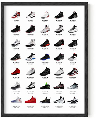 HAUS AND HUES Michael Jordan Sneaker-Poster für Jungs - Wandkunst, Coole Schlafzimmer-Dekoration, Dope Sneakerhead-Kunst, 30,5 x 40,6 cm (Schwarzer Rahmen)