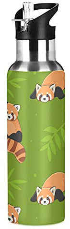 xigua Cute Red Panda Water Bottle, Stainless Steel Insulated Water Bottles with Straw Lids, Vacuum Hot Cold Water Bottle Leakproof Sport Water Bottles 20 oz
