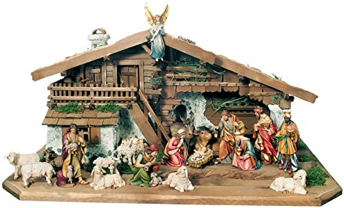 Krippe mit Krippenfiguren Raffaello Kollektion 14 Teilig H 6 cm handgeschnitzte Heiligenfigur Holzfigur Holzstatue