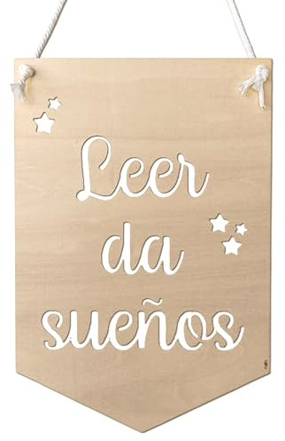 Nagu® Banderín De Madera 'Leer Da Sueños' 30x22 cm Con Cordel De Algodón Natural - Decoración Infantil Madera, Regalos Cumpleaños Niños Colegio, Detalles Cumpleaños Niños