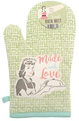Single Oven Mitt - 100% Cotton Outer - 10+ Designs to choose from - Kitchen Essential - Gift Idea for Chef - Unisez - fun Patterns & Pictures (Vintage Made with Love)