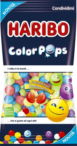 Haribo Color Pops, Caramelle Miste Gusto Frutta, Assortite, Croccante Fuori Morbido Dentro, 140gr