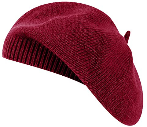 Qinfren Damen Baskenmütze, klassisch, einfarbig, gestrickt, warm, weich, für Winter und Herbst, blau, Einheitsgröße