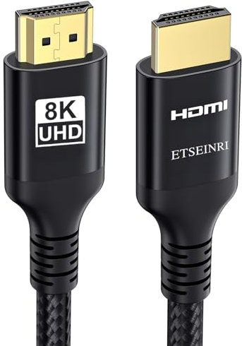 Etseinri 8K HDMI Kabel 15M, 8K 4K 30Hz High Speed HDMI Kabel eARC Cord HDR10 HDCP 2.2 Dolby Atmos Vision Geflochtenes Kabel HDMI auf HDMI mit Ethernet für Gaming Konsolen TV Soundbar Monitore