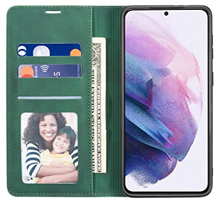 QLTYPRI Hülle für Samsung Galaxy S23, Premium Dünne Ledertasche Handyhülle mit Kartenfach Ständer Flip Schutzhülle Kompatibel mit Samsung Galaxy S23 - Grün