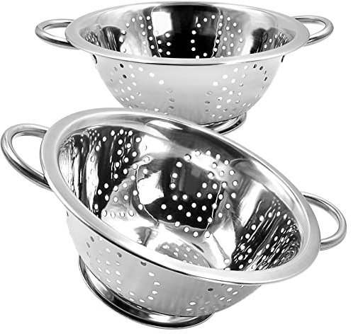2x Küchensieb aus Edelstahl - klassisches Nudelsieb - Abtropfsieb mit 2 Griffen - rund - Seiher Ø 24cm, silber