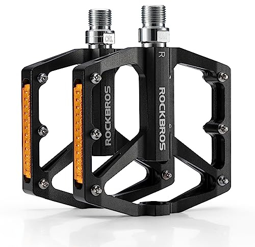 ROCKBROS Mountain Bike Pedals MTB Pedals with Reflective Strips Bicycle Flat Pedals Aluminum 9/16 Sealed Bearing Lightweight Platform for Road Mountain BMX MTB Bike