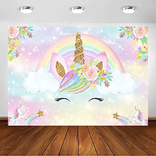 Avezano Avezano - Telón de fondo de unicornio arcoíris para niñas, telón de fondo de cumpleaños de unicornio, colorido floral, baby shower, fiesta de cumpleaños, decoración de fondo de fotos,