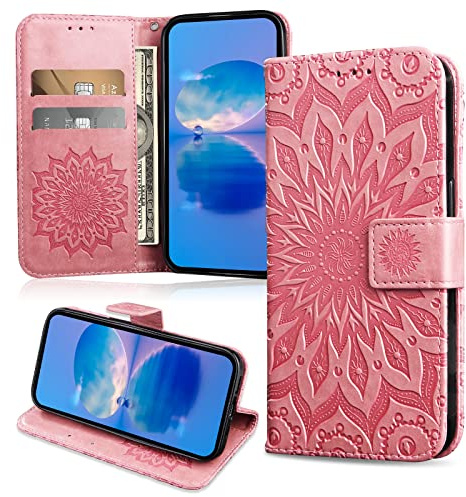 FCAXTIC Hülle Kompatibel mit Samsung Galaxy J6 2018, Magnet PU Leder Tasche Flip Schutzhülle, Brieftasche Klappbar Hülle für Samsung J6 2018, Rosa