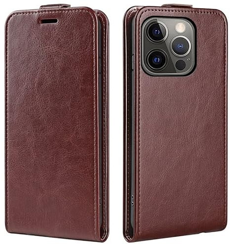 PODSI Luxury Vertical Up and Down Flip Leather phone Case For iPhone 14 13 12 11 Pro Max X XR XS Max 7 8 Plus SE 2020 Cover Protection Shell (Color : Brown, Size : For iPhone 13)