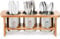 Lyellfe Silverware Holder for Countertop, Stainless Steel Cutlery Utensil Organizer with Bamboo Stand, Rustic Flatware Holder for Spoon, Fork, and Knife