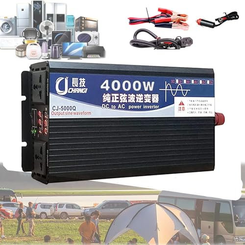 Reiner Sinus Spannungswandler 12V 24V 48V 60V 72V Auf 230V Wechselrichter 1600W 2200W 3000W 4000W 5000W 6000W 8000W Pure Sine Wave Power Inverter mit Steckdose Kfz Konverter (4000W,48Vto220V)