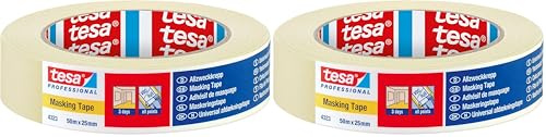 tesa 4323 Indoor Masking tape for painting and decorating - 3 Day residue free removal, 50 m x 25mm - 1 roll (Pack of 2)