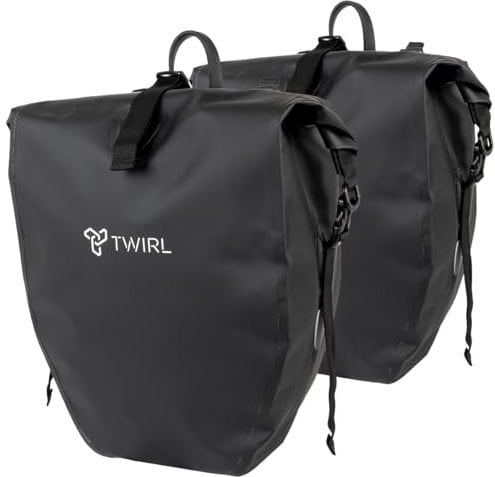 TWIRL Fahrradtasche für Gepäckträger Double, 2X 22 Liter, mit Tragegriff, Schultergurt und herausnehmbarer kleinen Innentasche, Gepäckträgertasche, Fahrrad Tasche hinten, schwarz