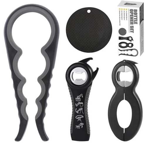 Wnddle 4 pièces Ouvre Bocal Manuel, Kit décapsuleur Easy Jar, Multifonctionnel Ouvre Bocal Manuel, Multifonctionnel 6 en 1, 5 en 1, 4 en 1 Décapsuleur, pour la Main Basse l'arthrite âgées Femmes.