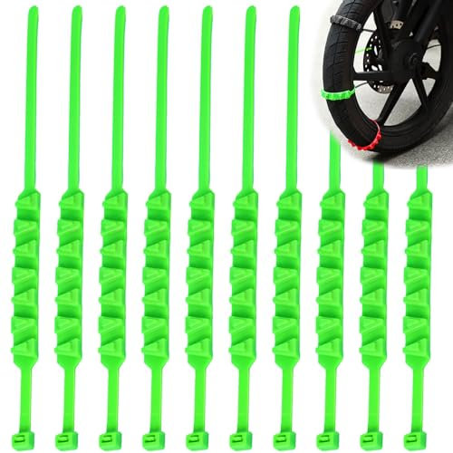 Zorkrin 10 StüCk Set Schneeketten für Fahrradreifen,Fahrrad Schneeketten,Schneeketten Motorrad,Schneeketten für E Scooter,E Scooter Schneeketten (Grün)