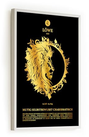 codiarts. Astrologie Sternzeichen Poster | Goldfolienprägung | goldenes Tierkreiszeichen Löwe Wandbild | DIN A3 ohne Rahmen (Leo, Schwarz)