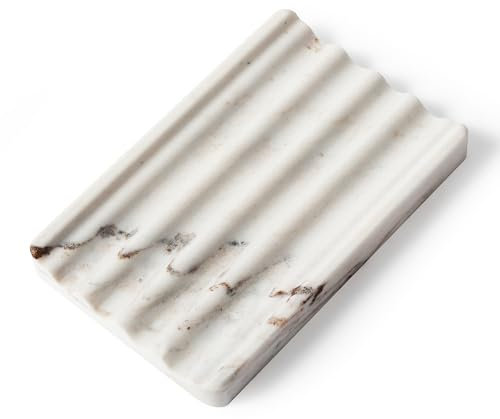 Koville Porte-Savon en marbre Italien de Luxe - pour Douche et évier de Cuisine - avec Trou d'écoulement