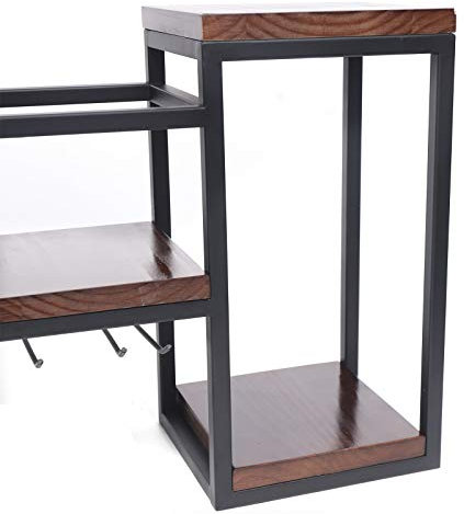 WWENDNDYS Étagère murale vintage avec porte-verre à vin - Étagère à bouteilles de vin - Étagère en bois - Porte-bouteille de vin en métal