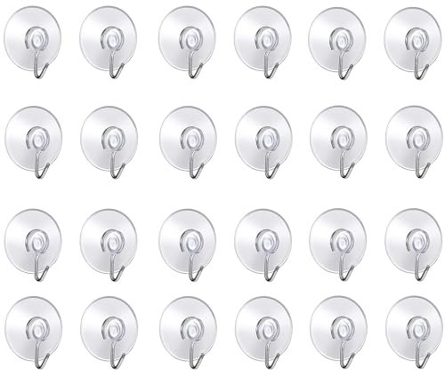 AURSTORE BASA Lot de 24 Crochet Muraux avec Ventouse d'Aspiration,Petites Ventouses Plastiques avec Crochet Ronde pour Salle de Bains et Cuisine (Lot de 24 pcs ventouse)