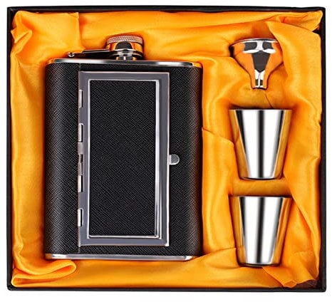 XANAYXWJ Hip Flask 6oz Flask Polished Stainless Steel Wine Pot Creative Cigarettes Case Whiskey Pocket Alcohol Bottle 180ML Flagons with Screw Cap Hip Flasks for Women (Size : Gift Box Packaging)