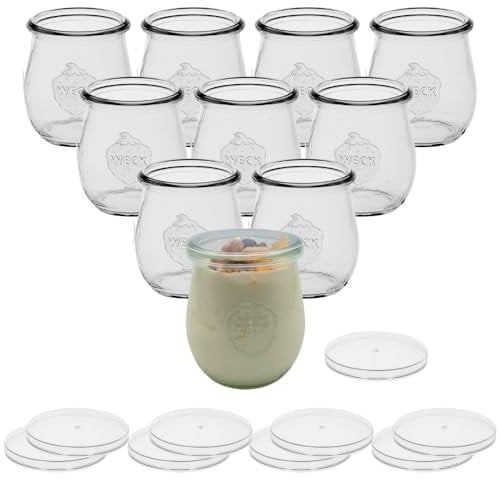 mikken Lot de 10 verres à yaourt avec couvercle de 220 ml - Verres à dessert - Gobelets à yaourt - Verres de rechange pour diverses yaourtières - Également compatibles avec Thermomix Varoma