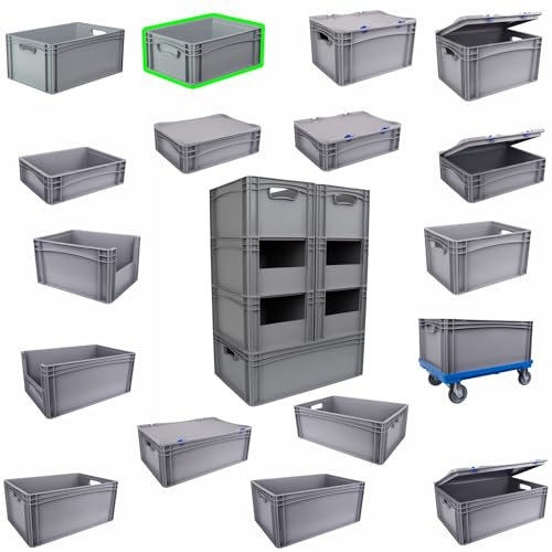 Hesselink Eurobox 40x30x17 cm, Handgriffe geschlossen, stapelbar, 15,9 Liter, grau, lebensmittelecht, Eurobehälter kombinierbar mit Deckel