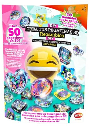 Bizak Sticker-Maker 63333093 Nachfüllpack für das 3D-Aufkleber-Studio, Safari-Tiere, Bastelset für kreative Jungen und Mädchen