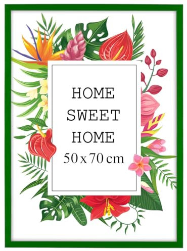MG Design Bilderrahmen 50 x 70 cm - Farbe Grün, aus Holz, mit Acrylglas - zum vertikalen oder horizontalen Aufhängen/Aufstellen, für Fotos, Poster, Puzzles